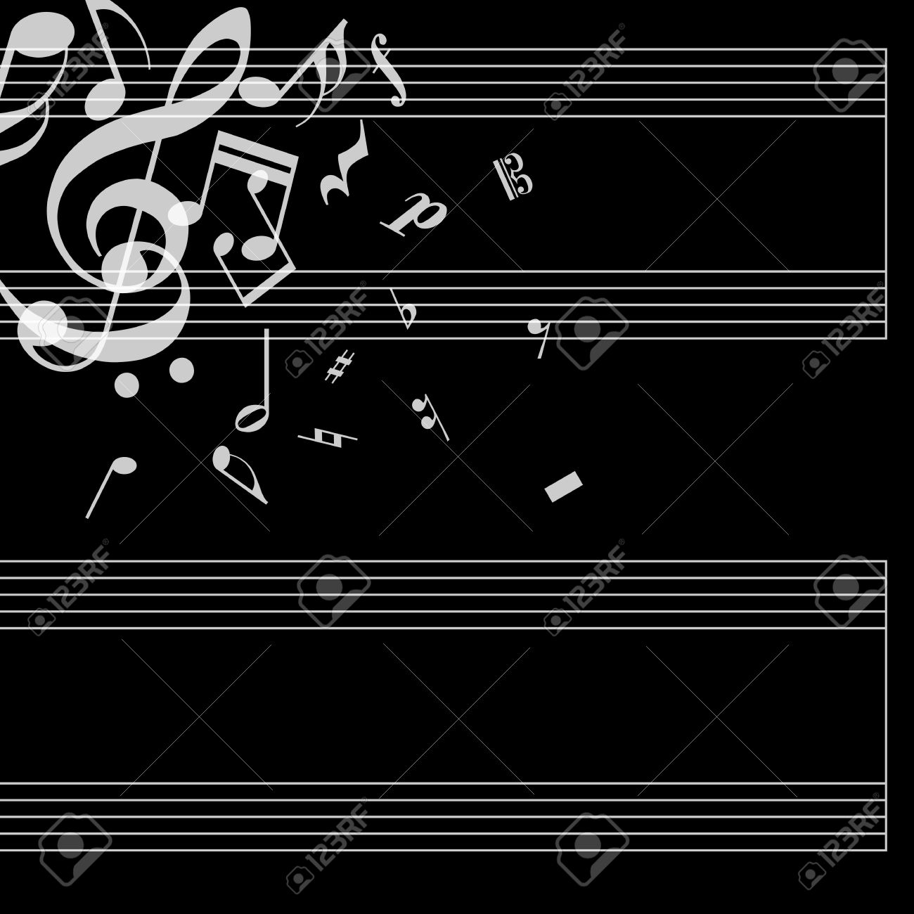 Musical Poster With Stave And Notes On Black Background Simple