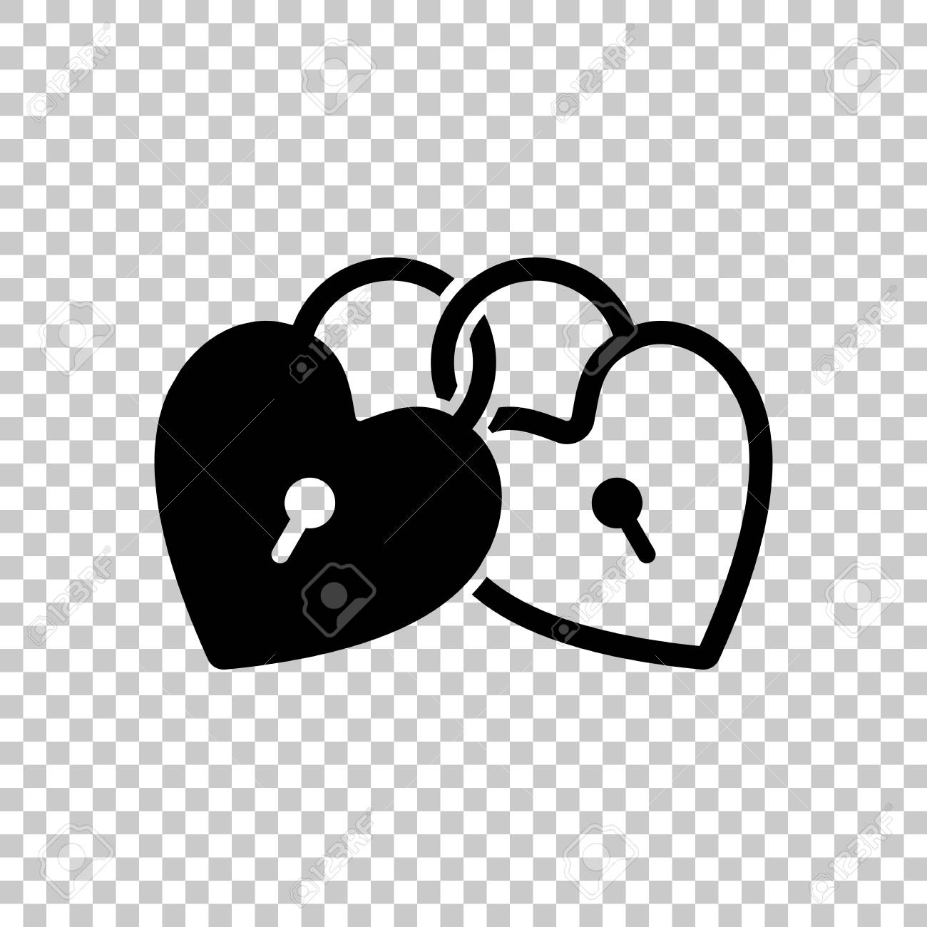 linked hearts lock icon on transparent background royalty free