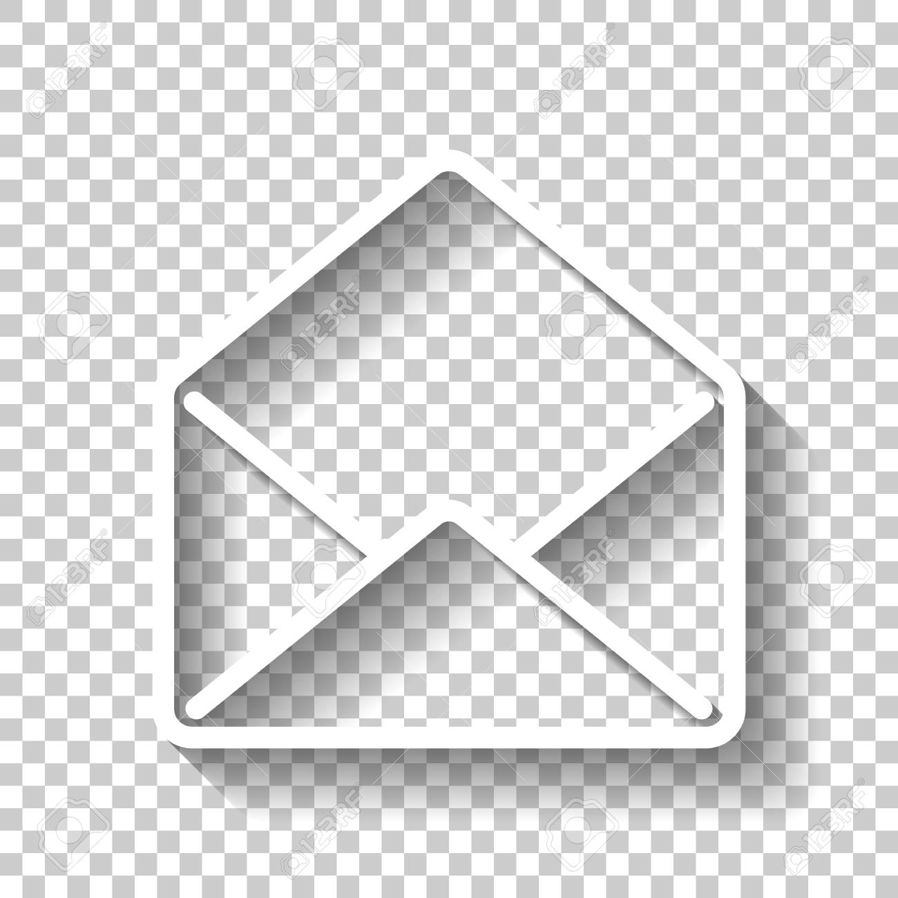 mail open icon. White icon with shadow on transparent background Stock Vector - 96761286