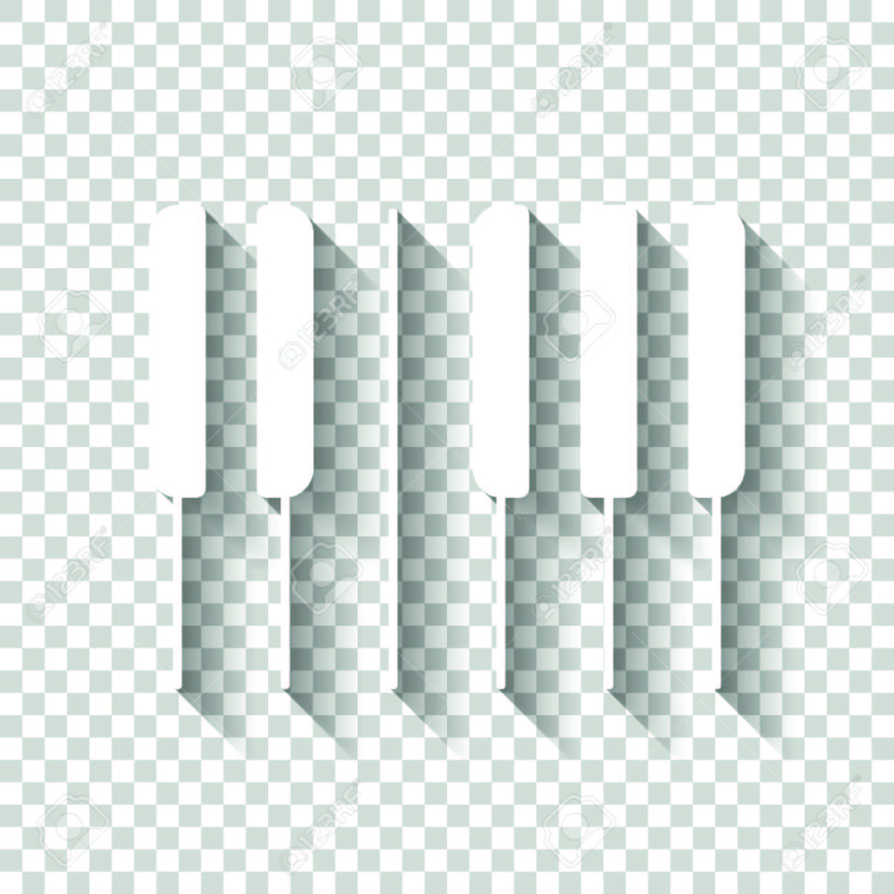 ピアノキーボードアイコン 水平方向のビュー 透明な背景に影付きの白いアイコンのイラスト素材 ベクタ Image