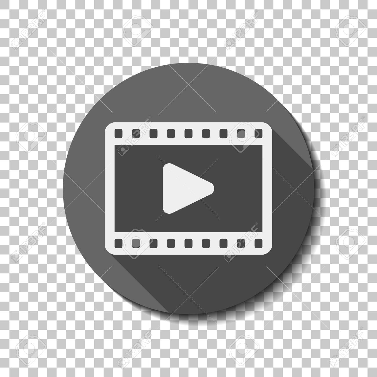 ビデオアイコン 透明な背景に円で長い影を持つ白いフラットアイコンのイラスト素材 ベクタ Image 97093788