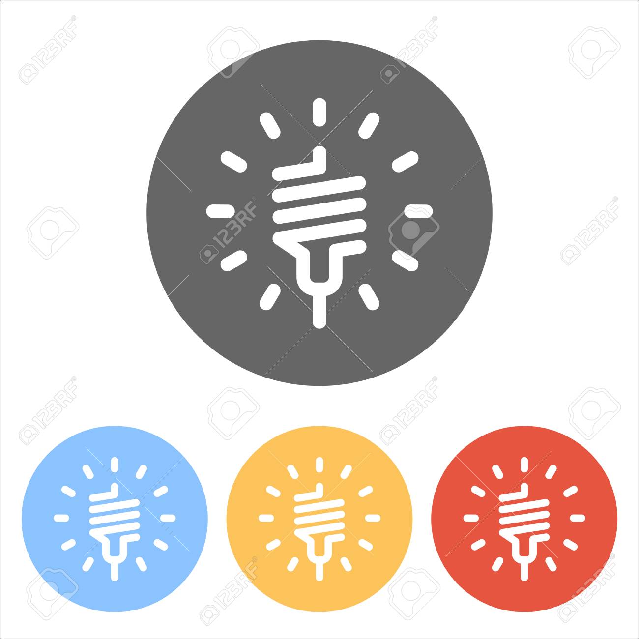 Ledランプアイコン 色付きの円上の白いアイコンのセットのイラスト素材 ベクタ Image