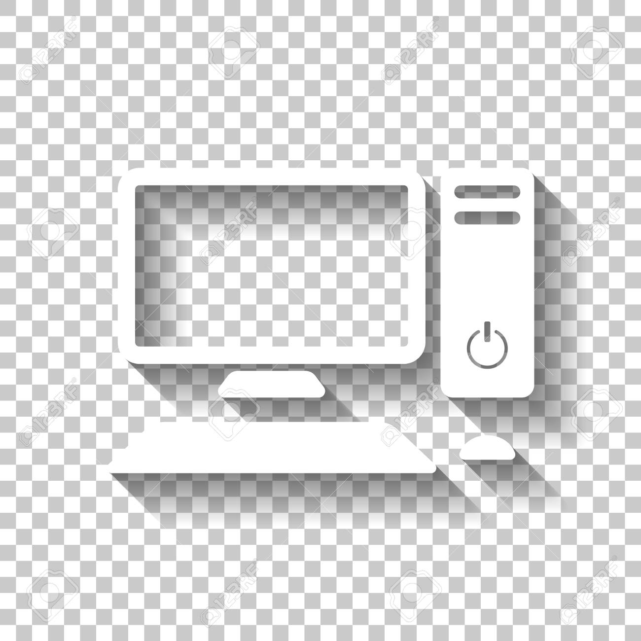 Personal Computer Pc System Unit Monitor Keyboard And Mouse White Icon With Shadow On Transparent Background Royalty Free Cliparts Vectors And Stock Illustration Image 103144482