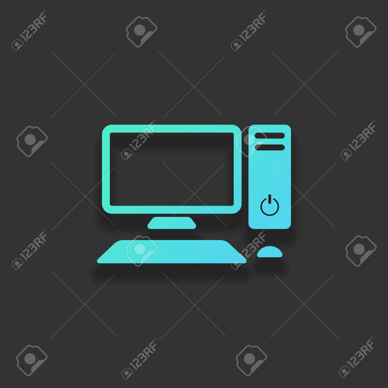 Personal Computer, Pc. System Unit, Monitor, Keyboard And Mouse. Colorful  Logo Concept With Soft Shadow On Dark Background. Icon Color Of Azure Ocean  Royalty Free SVG, Cliparts, Vectors, and Stock Illustration. Image, image size:1300x1300