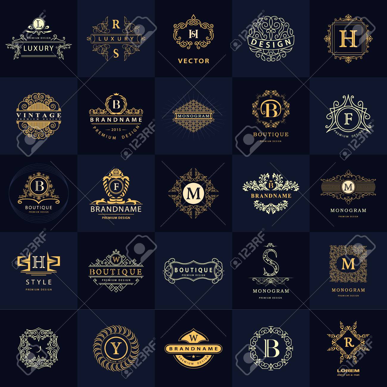 vector illustration of line graphics monogram vintage logos design templates set business sign letter