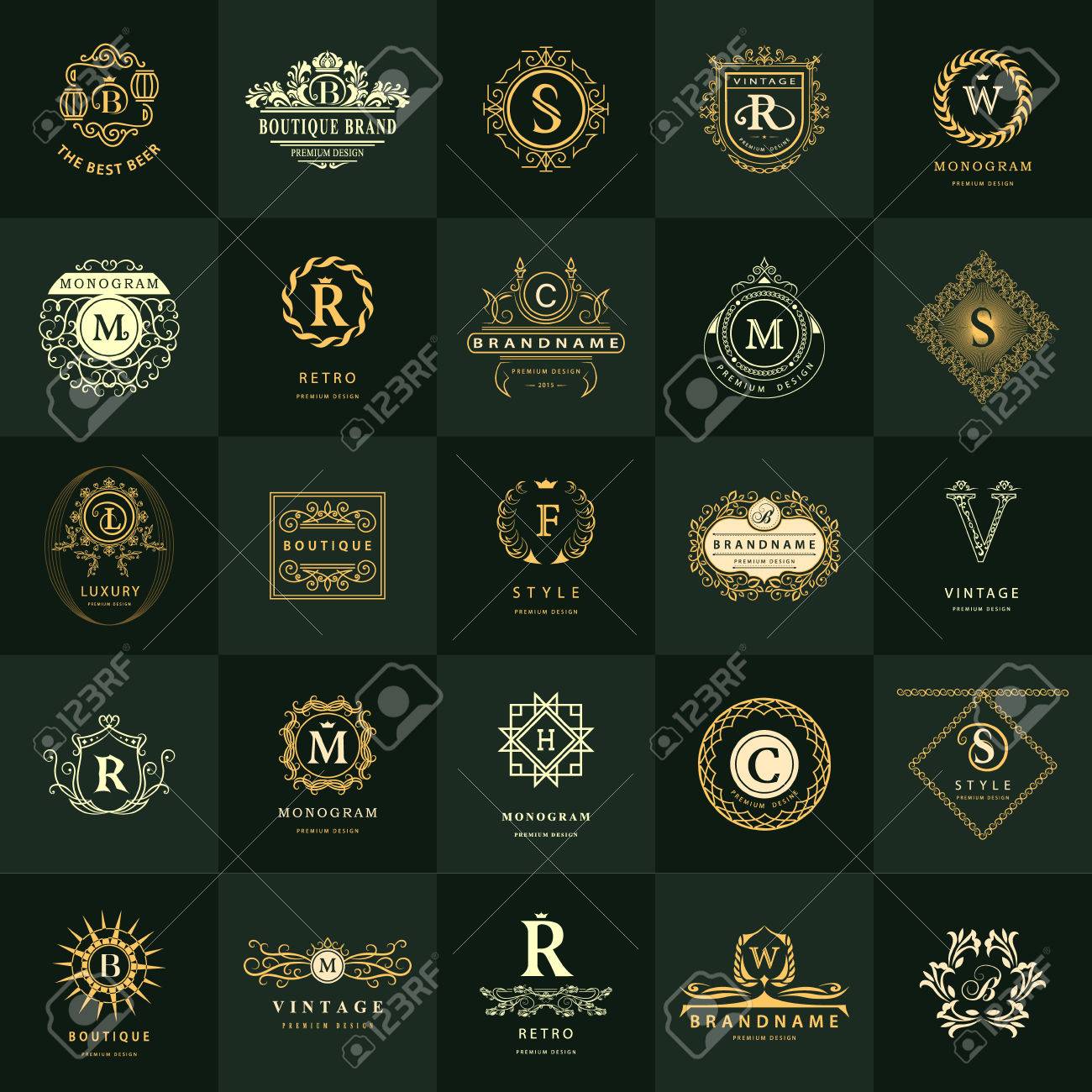 vector illustration of line graphics monogram vintage logos design templates set business sign letter