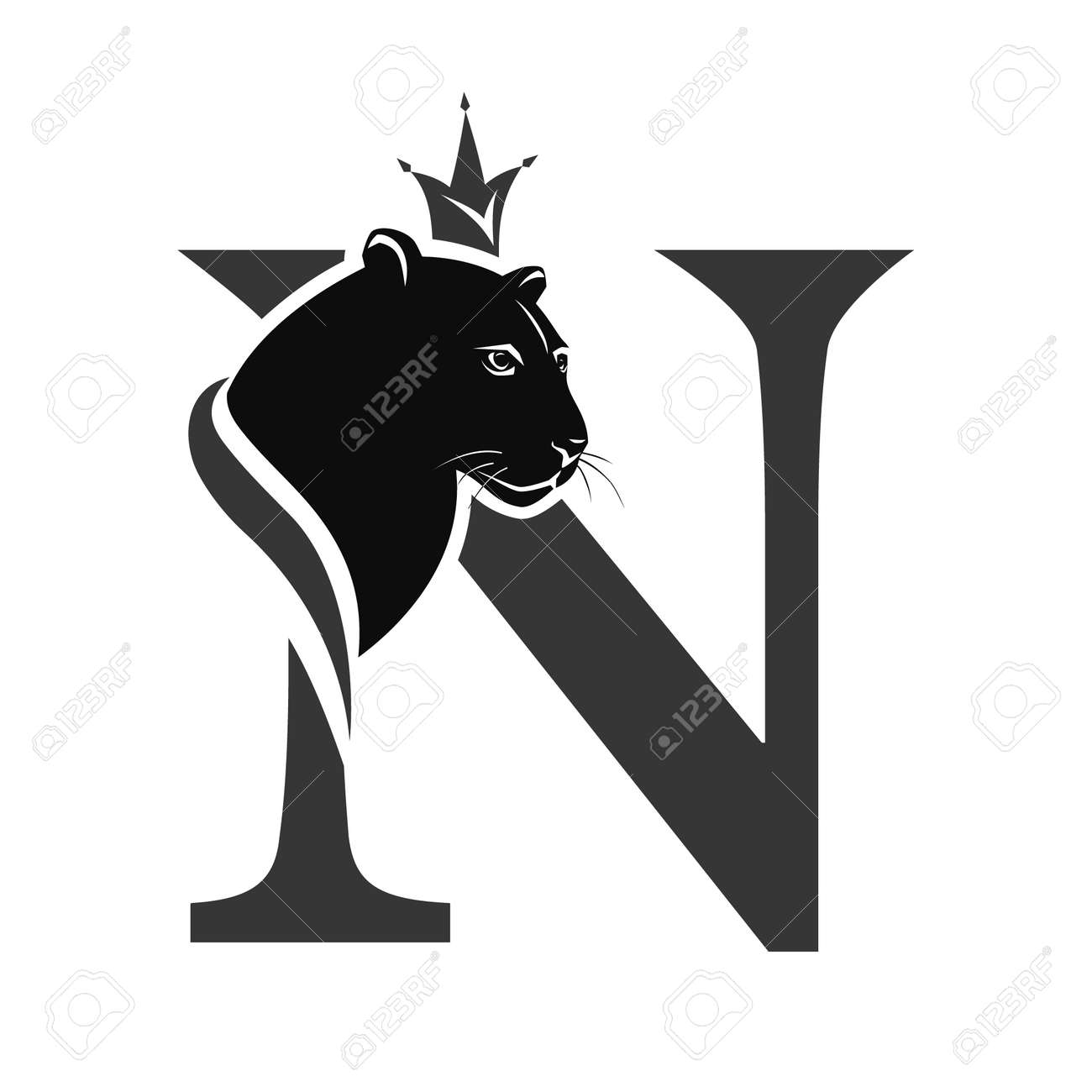 Capital Letter N With Black Panther. Royal Logo. Cougar Head ...