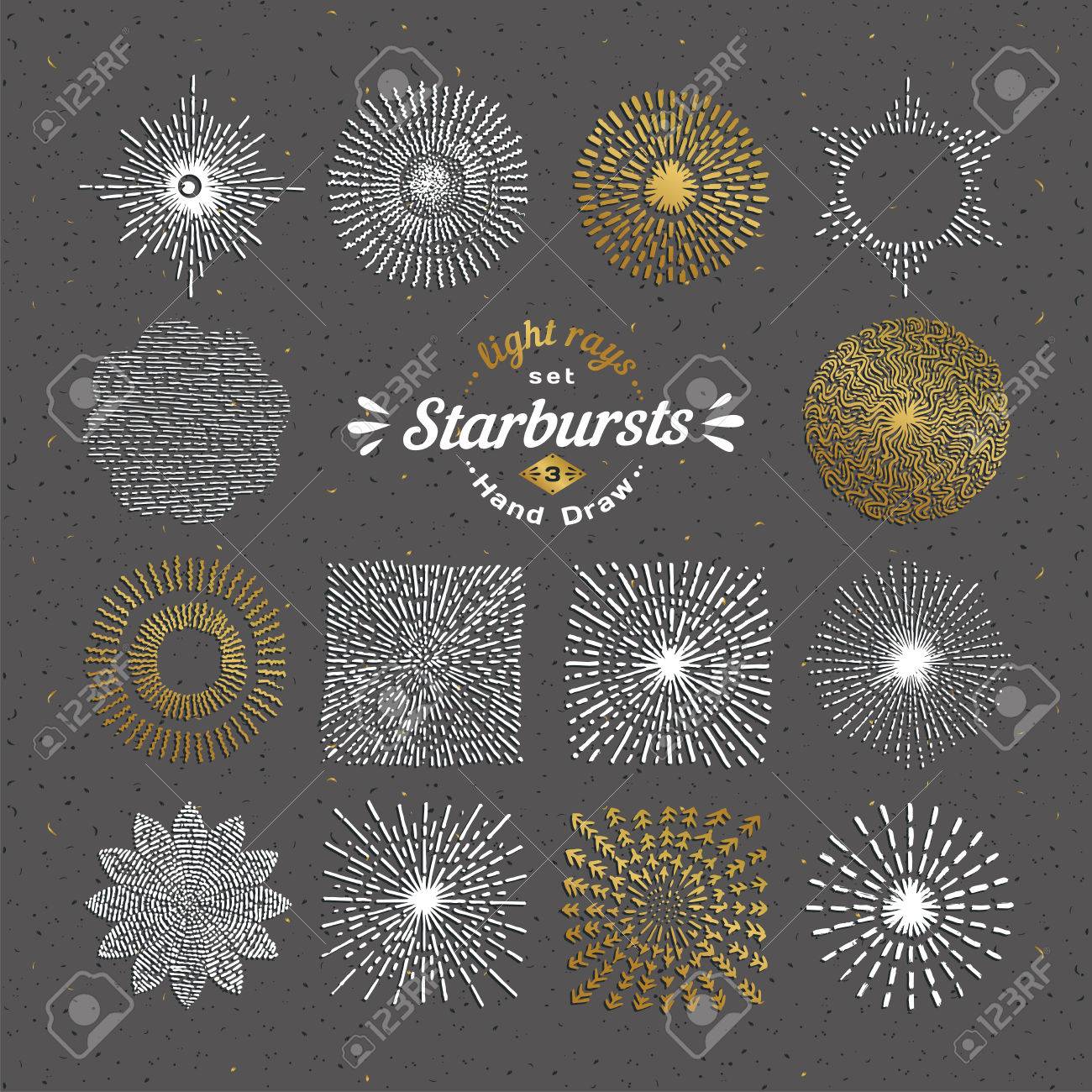 星形のセットです ビンテージ デザイン要素です レトロなスタイルのライン アート装飾的な太陽光線 手描き日照図形のイラスト素材 ベクタ Image