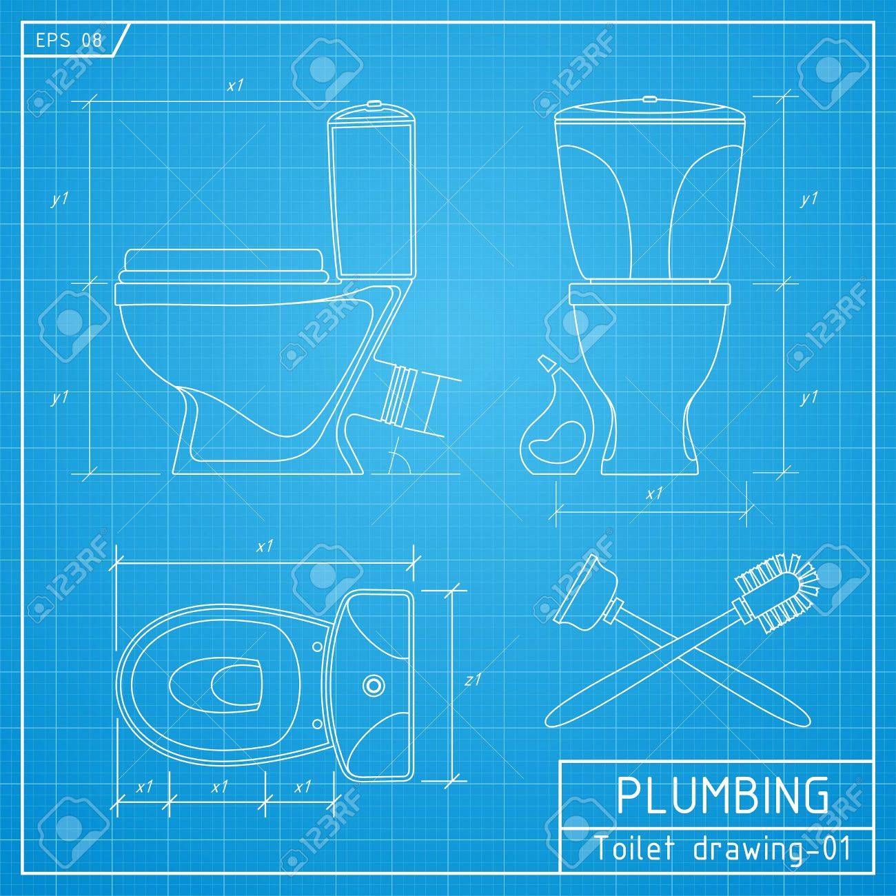 Toilet Bowl Outline. Front, Side And Top View. Vector Illustration On  Blueprint Background Royalty Free SVG, Cliparts, Vectors, and Stock  Illustration. Image 78361502., image size:1300x1300