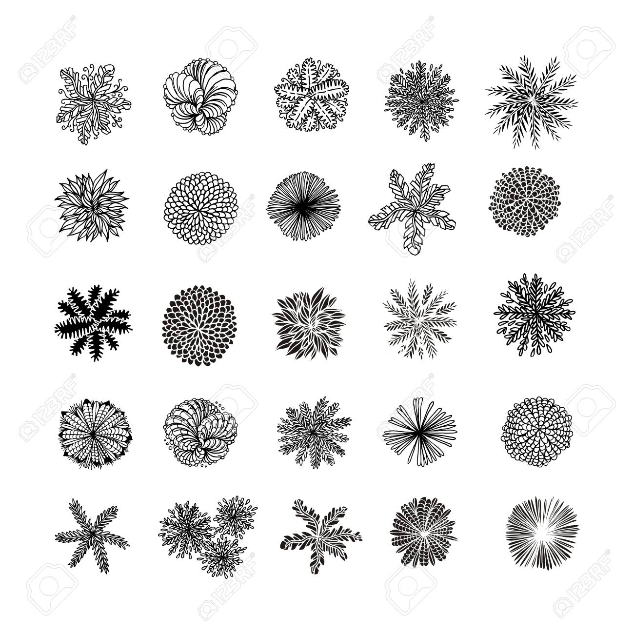 ツリーの上のビュー 建築や風景の設計のための異なる植物や木のベクトルセット 上から見る のイラスト素材 ベクタ Image