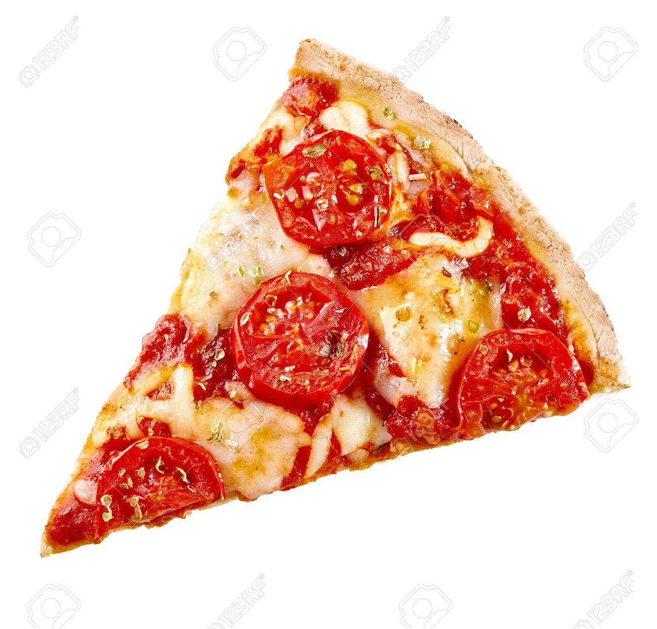 top view of a slice of margherita italian pizza with melted