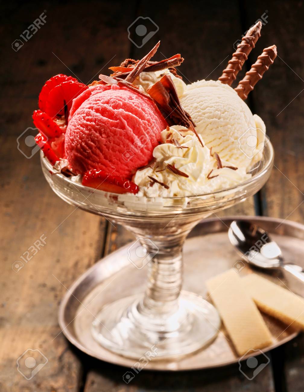 Delicious Strawberry Vanilla And Chocolate Ice Cream Dessert Stock Photo Picture And Royalty Free Image Image 74249125