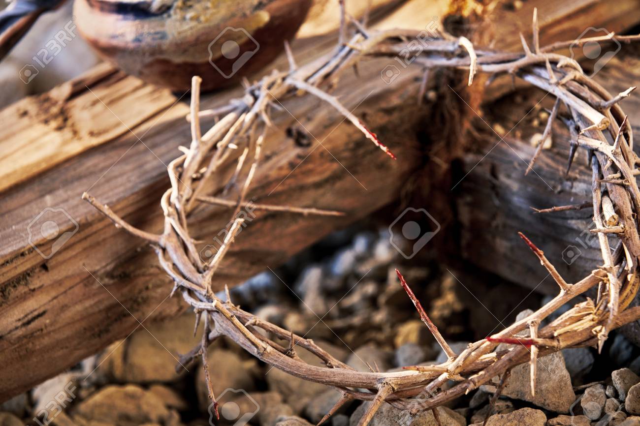 Bloodstained Crown Of Thorns On A Wooden Cross Conceptual Of