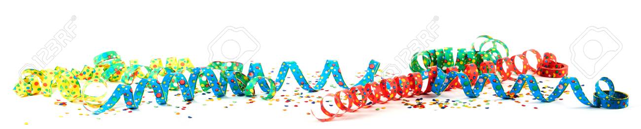 Colorful carnival ribbons with confetti against white background - 88030425 Colorful carnival ribbons with confetti against white background - 88030425