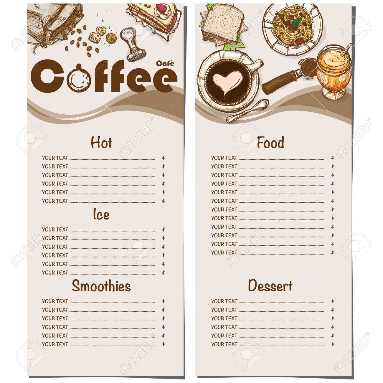 Coffee Shop Menu Template Hand Drawn Graphic Illustration Royalty Free Cliparts Vectors And Stock Illustration Image 88408235