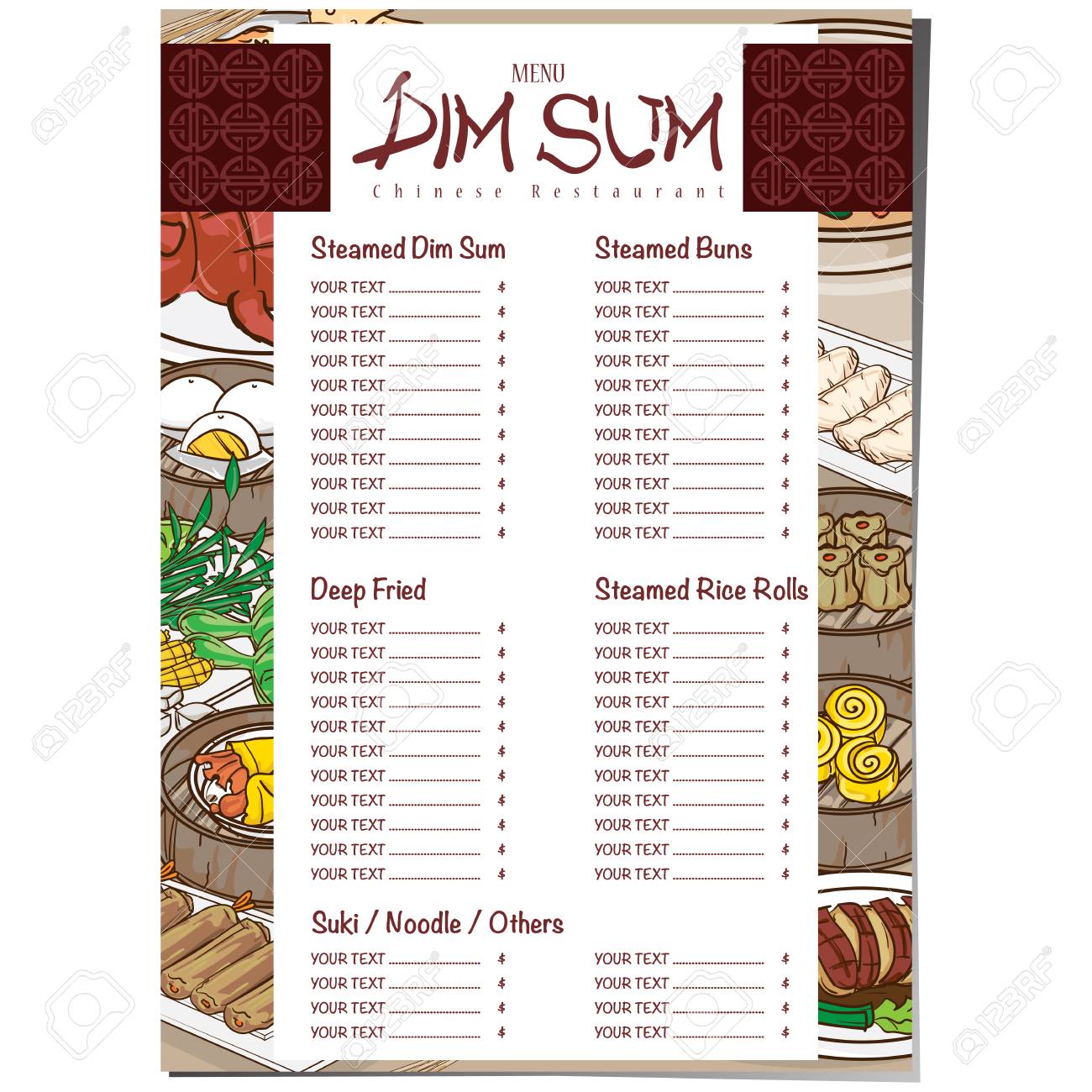 飲茶中華料理レストラン テンプレート デザインのメニュー イラスト のイラスト素材 ベクタ Image