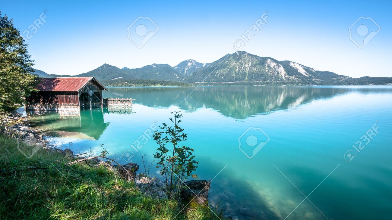 old fishing hut at the walchensee in germany - 18714118 old fishing hut at the walchensee in germany - 18714118