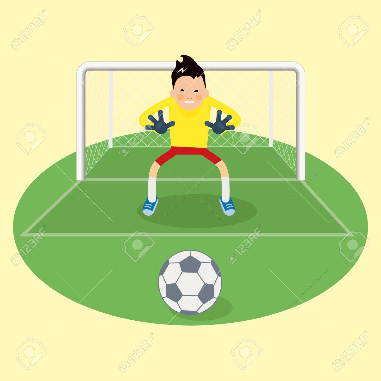かわいいゴールキーパー ベクトル図ゴールキーパーのペナルティを取るための準備します のイラスト素材 ベクタ Image