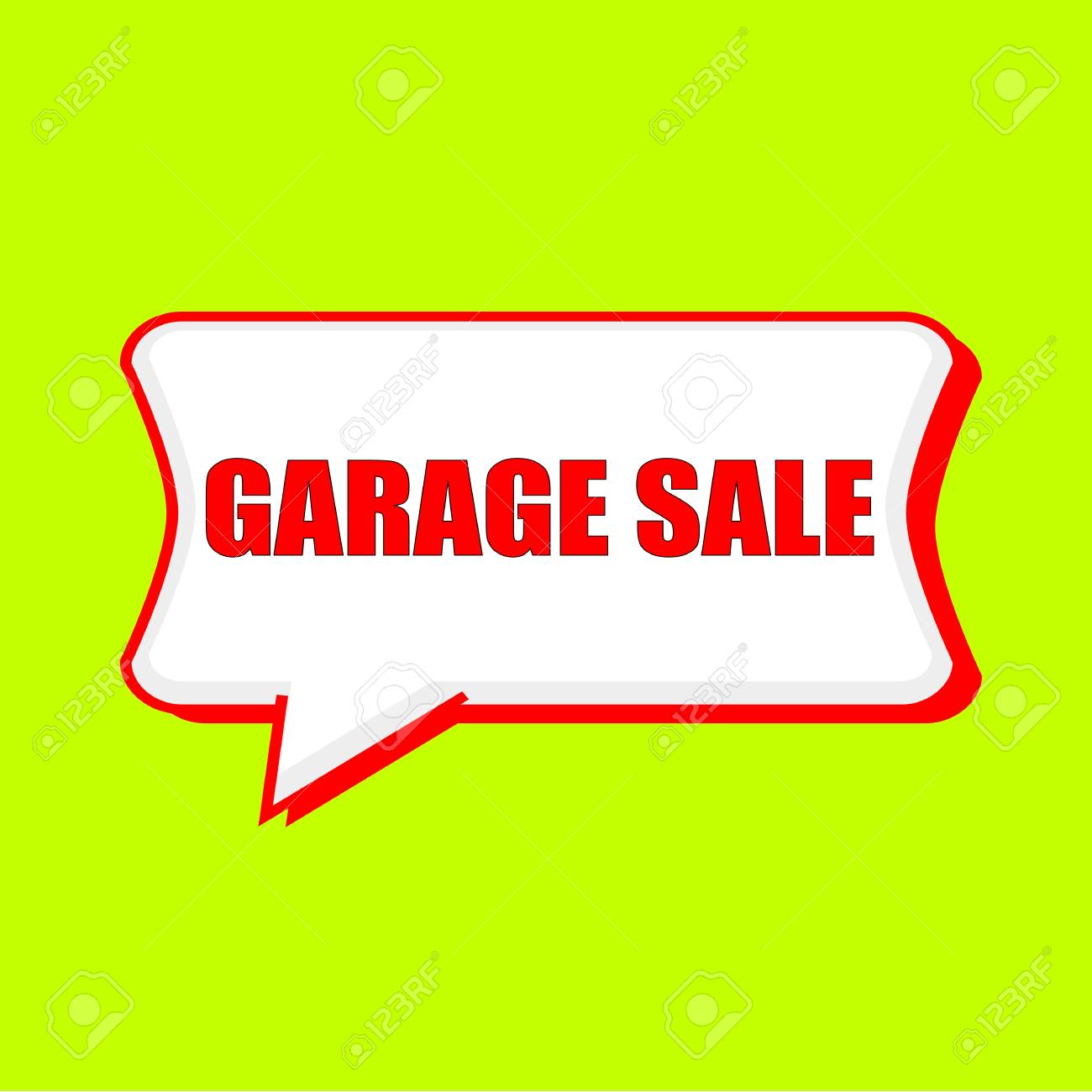 garage sale red wording on speech bubbles background yellow lemon garage sale wording