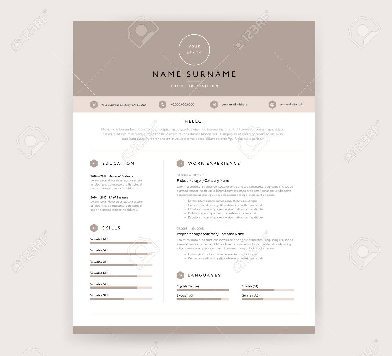 resume template elegant stylish design beige color background elegant resume design
