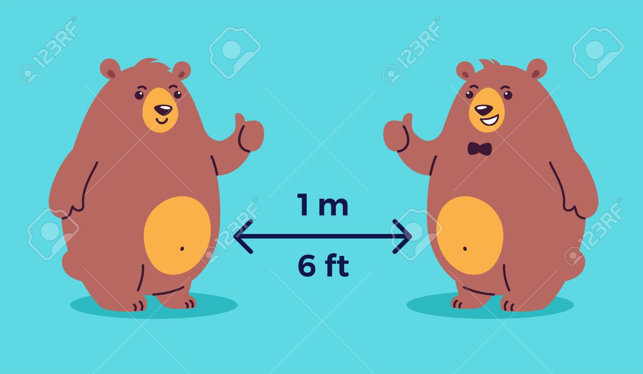 Social distancing illustration depicts keep 1 meter distance, 6 feet distance - cool bears show thumbs up - cartoon positive illustration to make you smile - 147504731 Social distancing illustration depicts keep 1 meter distance, 6 feet distance - cool bears show thumbs up - cartoon positive illustration to make you smile - 147504731