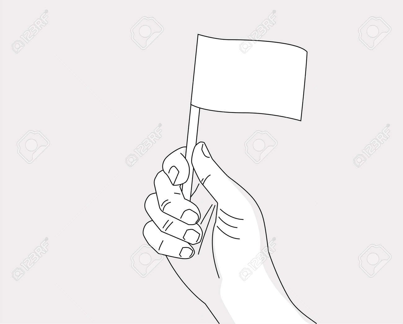 Hand holding flag - vector line art drawing template of a hand with a flag - no color, place your flag and color of skin - 150855047 Hand holding flag - vector line art drawing template of a hand with a flag - no color, place your flag and color of skin - 150855047
