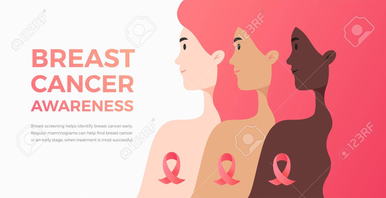 Background for Breast Cancer Awareness Month with text and women of different nationalities and cultures. Vector illustration great for banner, marketing email cover, magazine, brochure - 155499509 Background for Breast Cancer Awareness Month with text and women of different nationalities and cultures. Vector illustration great for banner, marketing email cover, magazine, brochure - 155499509