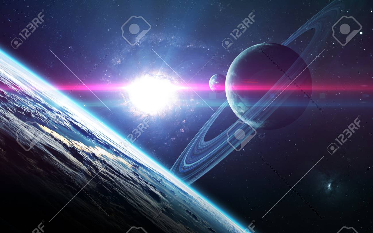 Abstract scientific background - planets in space, nebula and stars. - 62208981 Abstract scientific background - planets in space, nebula and stars. - 62208981
