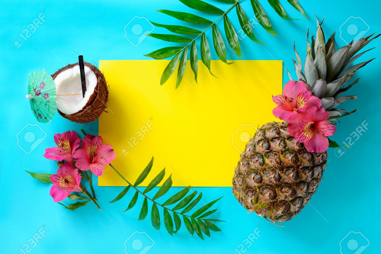 Tropical Fruits Background With Pineapple Beach Wedding Invitation Card Or Summer Banner Stock Photo Picture And Royalty Free Image Image 58050087