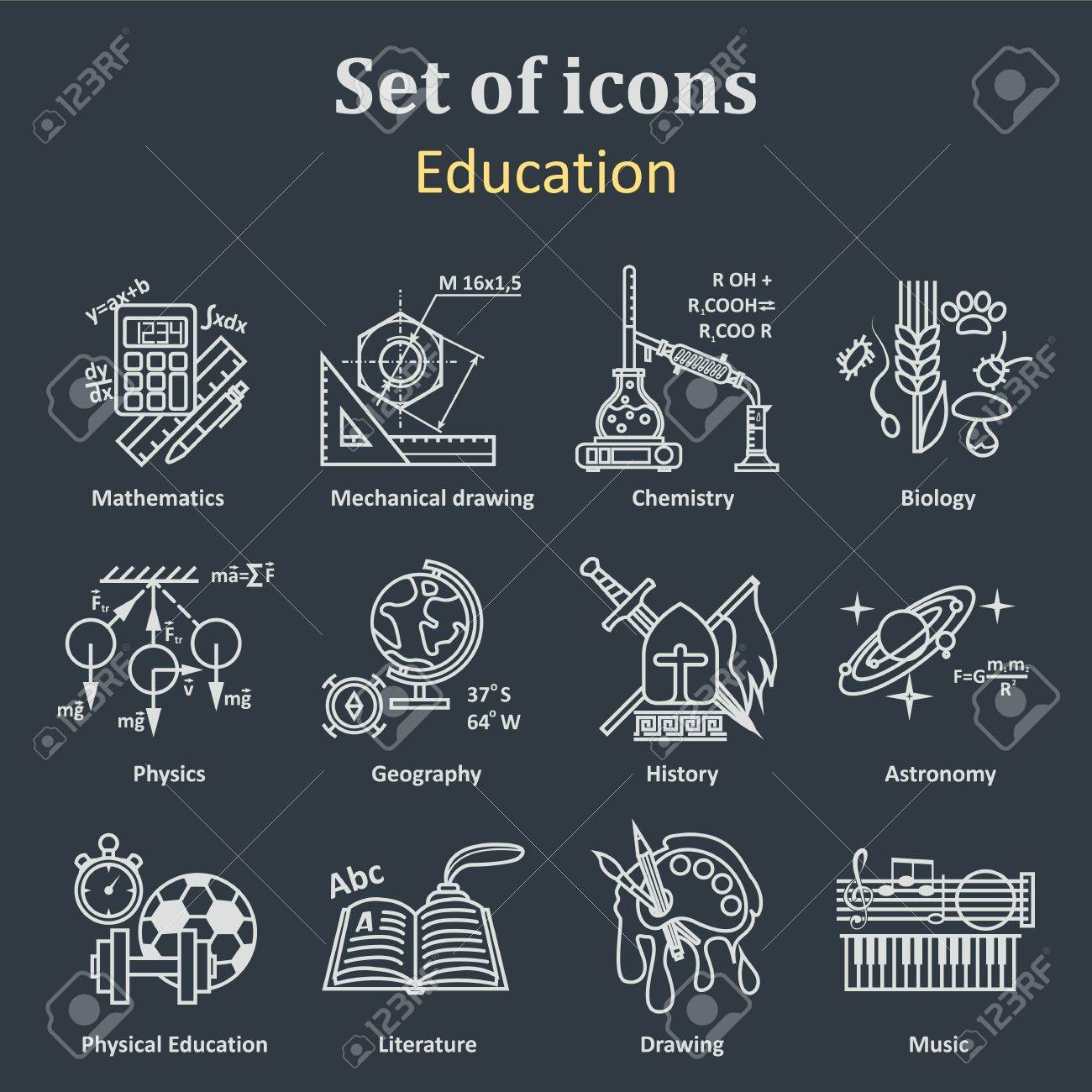 テーマ学校教育上のアイコンのセットです 12 科目 イラストのイラスト素材 ベクタ Image