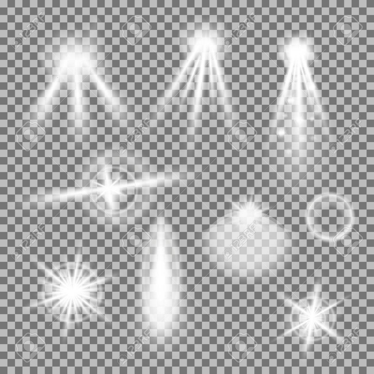 Vector Set Of Glowing Light Bursts With Sparkles On Transparent Royalty Free Cliparts Vectors And Stock Illustration Image