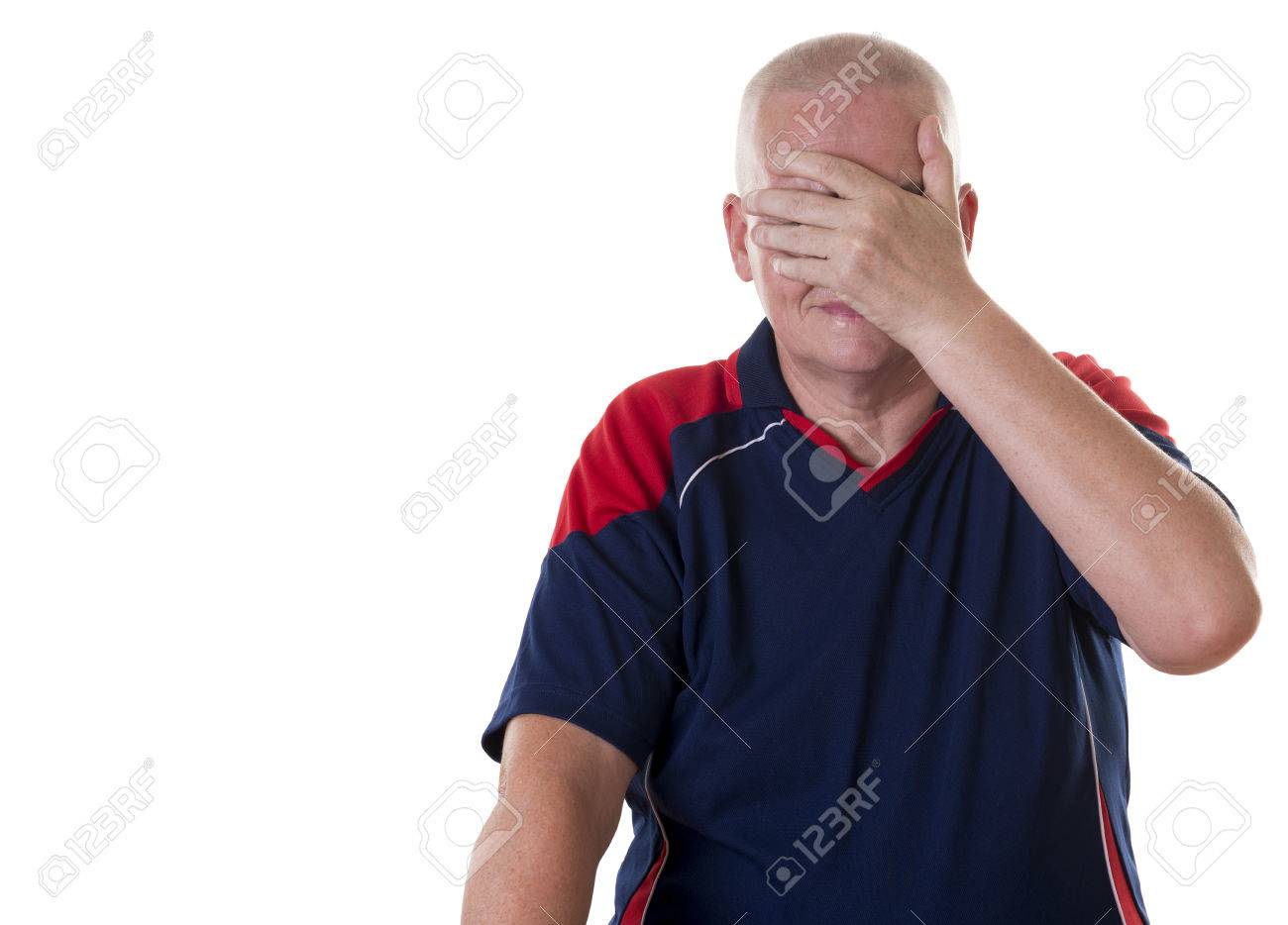 Embarrassed Elderly Man With Shaved Head Covers His Face With Hand Against A White Background Stock Photo Picture And Royalty Free Image Image Embarrassed Elderly Man With Shaved Head Covers His Face With Hand Against A White Background Stock Photo Picture And Royalty Free Image Image