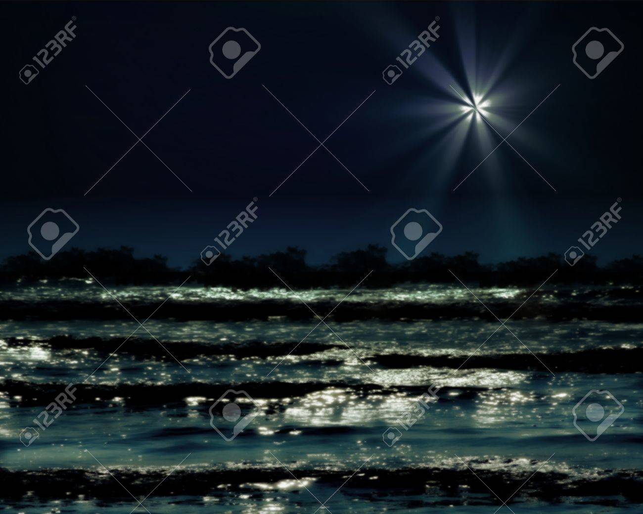 輝く夜の海の波 のイラスト素材 ベクタ Image