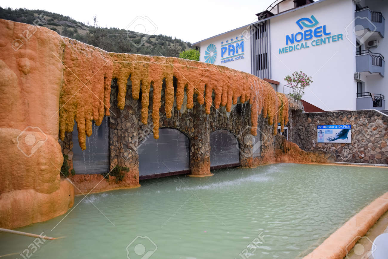 Demre, Turkey - May 21, 2019: Pam Thermal Hotel, Hot spring mineral medicinal water. - 133522590 Demre, Turkey - May 21, 2019: Pam Thermal Hotel, Hot spring mineral medicinal water. - 133522590