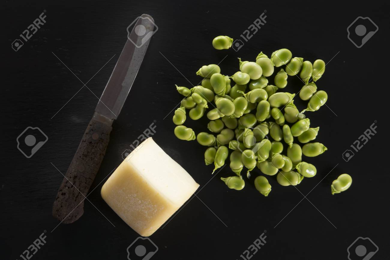 presentation of a second plate of pods and cheese on slate stone slate presentation
