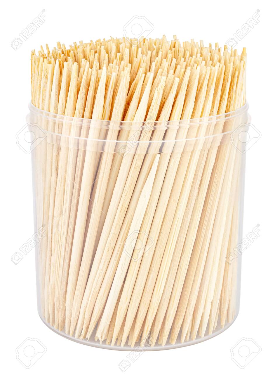 Download Wooden Toothpicks Close Up In Transparent Plastic Cylindric Box Stock Photo Picture And Royalty Free Image Image 153078318