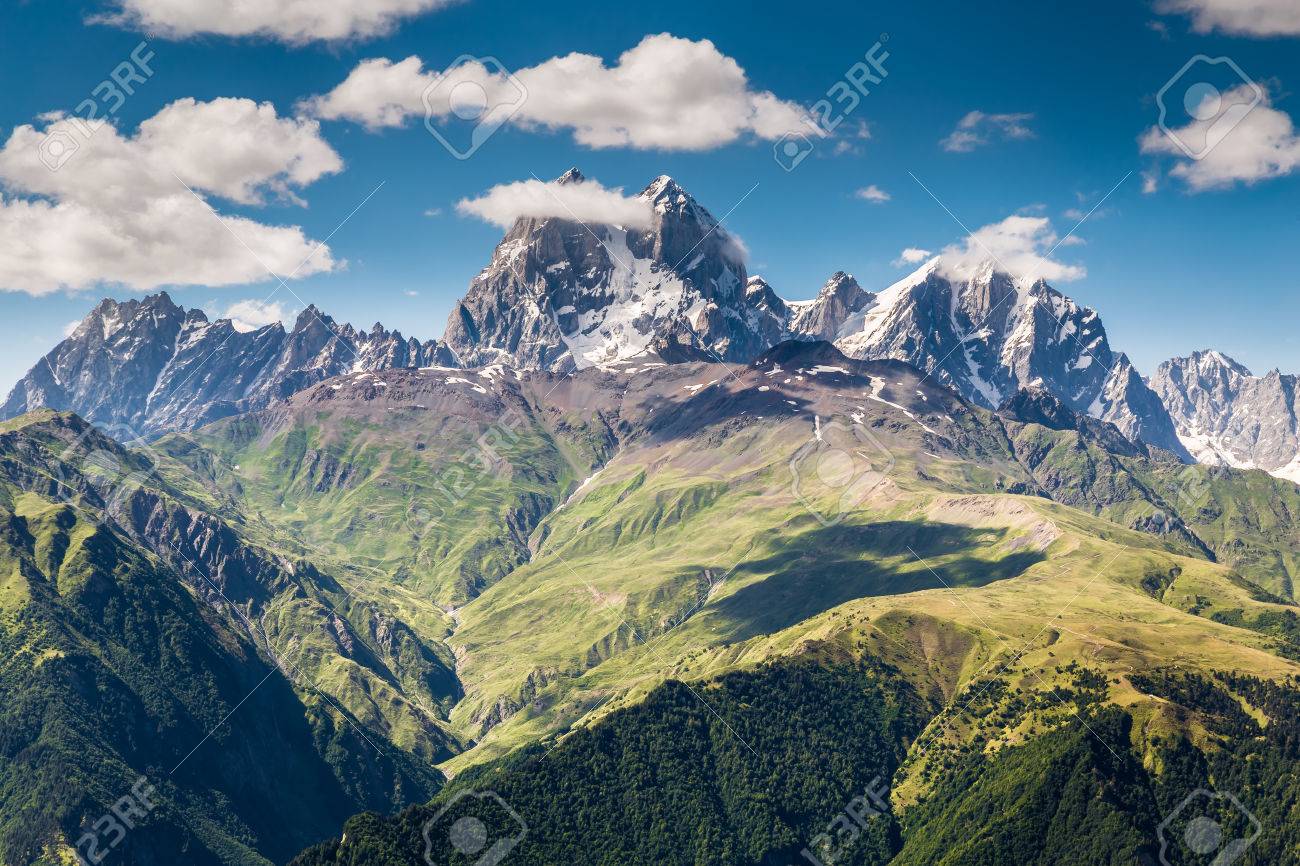 Beautiful Landscape With Caucasus Mountain Ushba. Svaneti Region Of Georgia  Stock Photo, Picture and Royalty Free Image. Image 47827430., image size:1300x866