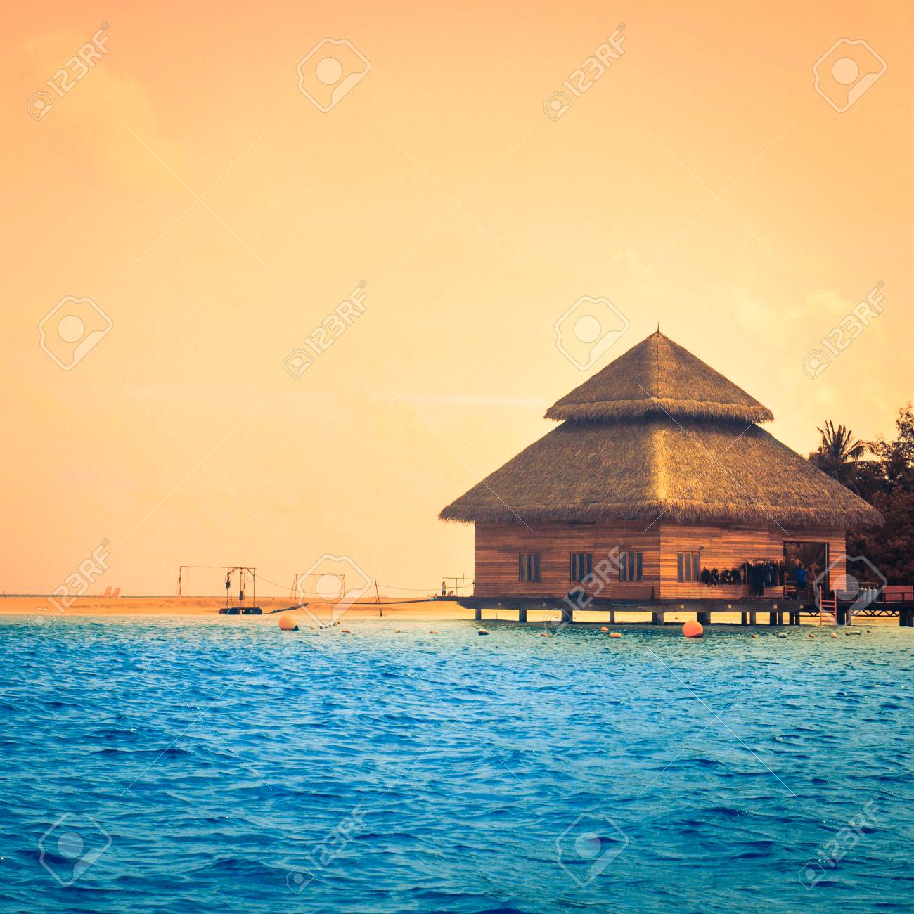 Malediven Villa Auf Pfahle Auf Dem Wasser Den Zeit