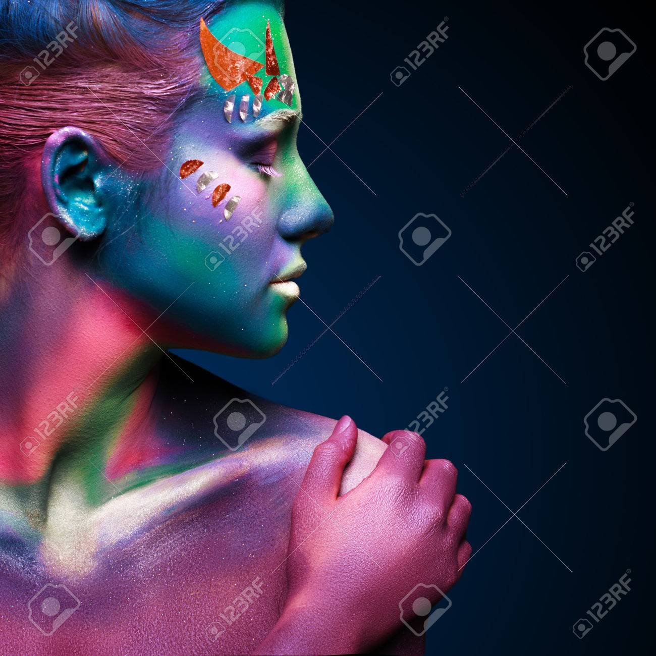 Portrait of beautiful woman with body art - 41236039 Portrait of beautiful woman with body art - 41236039