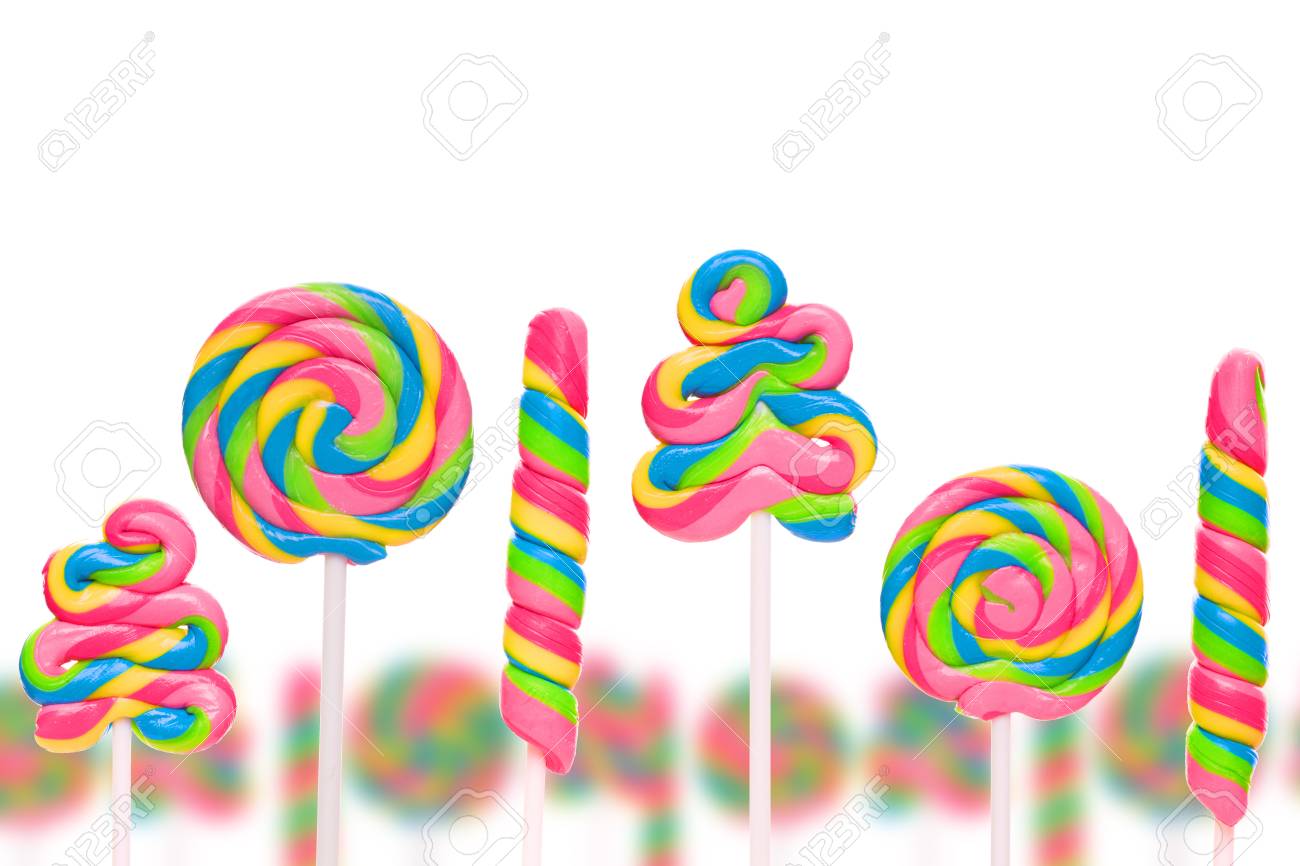 Terres De Bonbons Sucres Fantaisie Avec Sucettes Isoles Sur Fond Blanc Banque D Images Et Photos Libres De Droits Image 43489005