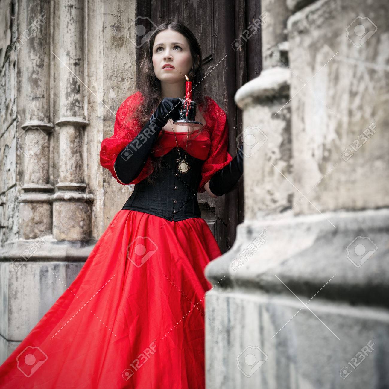 red victorian dress