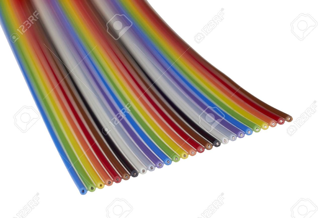 the flat ribbon cable 26 consists of electrical lines stock photo