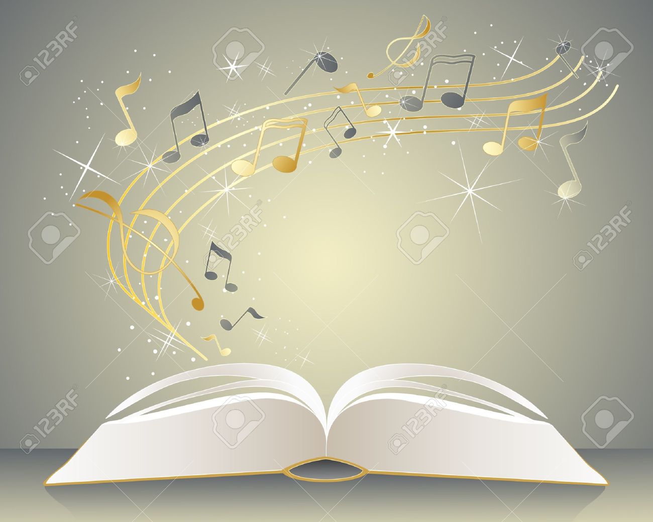 L'illustrazione di un libro di musica con note d'oro e grigio si ... Porta a libro grigia