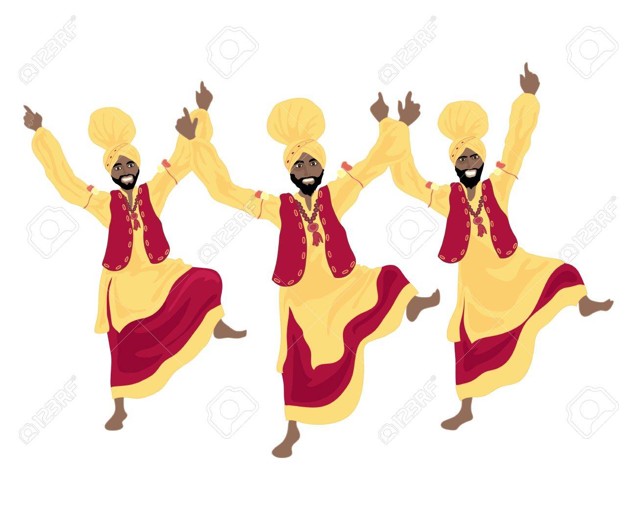 An Illustration Of Three Punjabi Men Performing A Bhangra Dance Royalty Free Cliparts Vectors And Stock Illustration Image 21976244