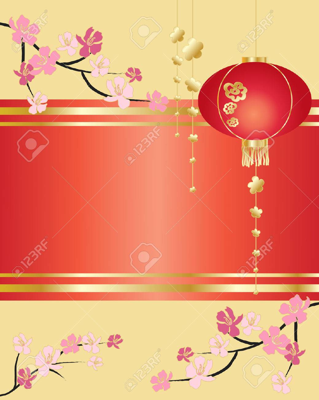 花の枝ランタンやテキスト用のスペースと中国風の装飾的なグリーティング カードのイラスト のイラスト素材 ベクタ Image 花の枝ランタンやテキスト用のスペースと中国風の装飾的なグリーティング カードのイラスト のイラスト素材 ベクタ Image