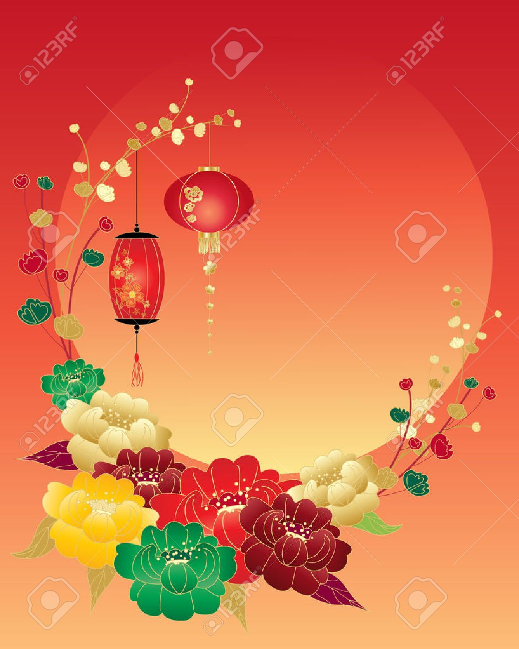 an illustration of a chinese new year greeting card with red chinese new year greetings card