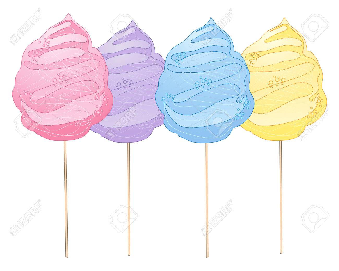 An Illustration Of Four Cotton Candy Treats In Bright Colors In  Advertisment Format On A White Background Royalty Free Cliparts, Vectors,  And Stock Illustration. Image 69465106.