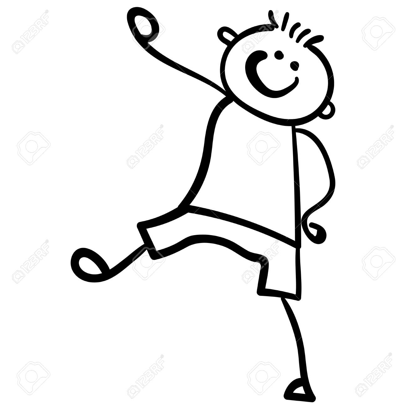 Boy In Shorts And A T Shirt Is Coming Style Of Childrens Drawing