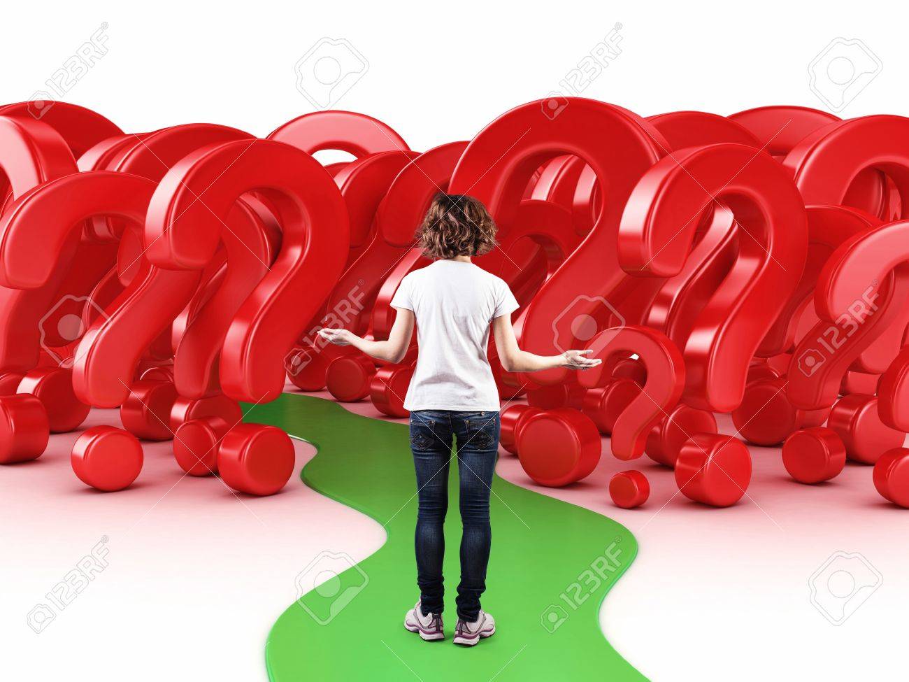 女の子赤い未知の恐怖の中で質問する前に の写真素材 画像素材 Image