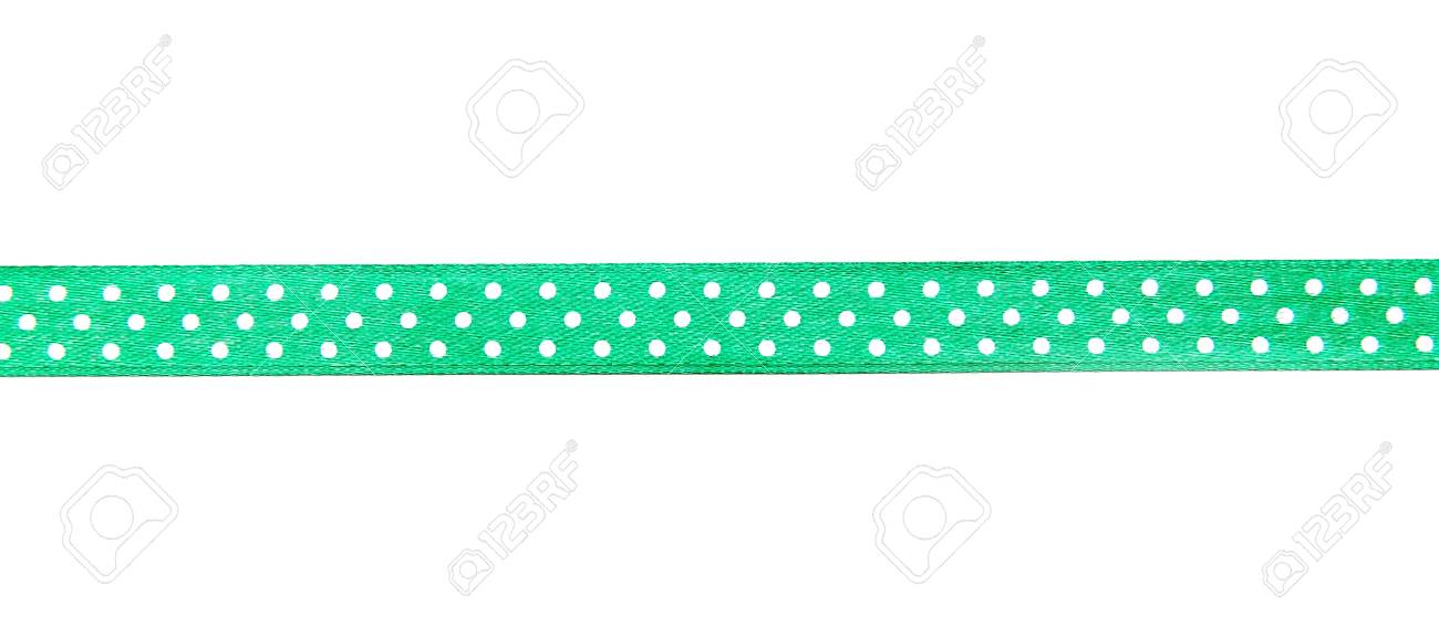 白い背景に コピー領域に分離されたドット グリーン リボン の写真